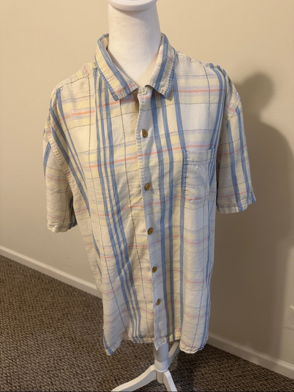 Tommy Bahama Silk Blue & Cream Plaid Short Sleeve Button Down Shirt Size XXL - Picture 2 of 7